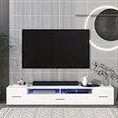 BAMACARED Stand TV 85 Inch White LED TV Stand For 90 85 80 75 70 Inch TV, LED TV Stand For Living Room, LED Entertainment Center with Storage, 90 Inch TV Stand with LED Lights, 85 Inch TV Stand Modern