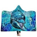 3D Unicorn Warm Cloak/Animal Style Series Plush Blanket,Travel Camping Blanket and Sofa Bed Throw,Children's Adult Hooded Blanket (Dolphin, 50"x60")