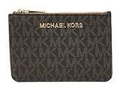 Michael Kors Jet Set Travel Small Top Zip Coin Pouch with ID Holder - PVC Coated Twill, Brown & Acorn, One Size, Slim Wallet