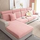 Universal Ice Silk Elastic Sofa Cover,Wear-Resistant High Stretch Magic Sofa Covers,Cool Breathable Anti-Slip Couch Cushion Cover,Furniture Protector for Cats, Dogs, Pets (L, Pink)
