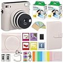 Fujifilm Instax Square SQ1 Instant Camera Chalk White with Carrying Case + Fuji Instax Film Value Pack (40 Sheets) Accessories Bundle, Photo Album, Assorted Frames + More