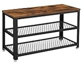 VASAGLE, 3-Tier Rack, 11.8 x 28.7 x 17.7 Inches Shelf Storage Bench with Metal Mesh Shelves and Seat Free Standing Shoe Organizer for Entryway, Rustic Brown + Black