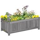 Outsunny 28" x 12" Foldable Raised Garden Bed, Elevated Planter Box, Wooden Planting Bed for Backyard, Patio to Grow Vegetables, Herbs, and Flowers, Grey