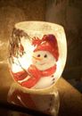 STONY CREEK snowman light w/ red cardinals hand painted frosted glass NICE