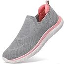 STQ Slip On Sneakers for Women Lightweight Walking Shoes Comfortable Breathable, Light Grey Pink, 5.5