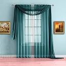Luxury Discounts 3 Piece Sheer Voile Curtain Panel Drape Set Includes 2 Panels and 1 Scarf (84" Length, Teal)