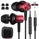 3.5mm Jack Earbuds Magnetic Wired Earphone for Samsung Galaxy A15 A14 A13 A03s S10 S10e in-Ear Headphone Noise Canceling HiFi Stereo Audio Corded Headset for iPhone 6 6s 5 Moto G Stylus Pure Black Red