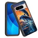 GFEWYTJYJ for Pixel 8 Pro Case,Shockproof 3-Layer Full Body Protection Rugged Heavy Duty High Impact Hard Cover Case for Google Pixel 8 Pro 6.7 Inch 2023,Dolphins Jumping Sunset