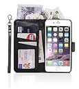 Gadget Giant® Apple iPhone 6 Plus / 6s Plus Full Wallet - Hand Made Leather Pocket Wallet Case Cover in Book Style with Screen Protector Film & Lanyard Wrist Strap Hand Crafted - Black