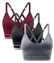 ANGOOL Strappy Sports Bras for Women, Longline Medium Support Yoga Bra Wirefree Padded Sports Bra with Adjustable Straps Red 3 Pack