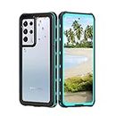 Sfulatdc Compatible with Samsung S21 Ultra Waterproof Case, Dustproof Shockproof Built in Screen Protector Full Body Cover for Galaxy S21 Ultra Blue Clear