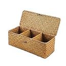 3 cestas de jacinto de agua tejidas a mano con tapa, cesta de almacenamiento de pajita
