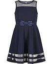 Calvin Klein Girls' Sleeveless Party Dress, Fit and Flare Silhouette, Round Neckline & Back Zip Closure, Navy, 14