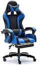 ErgonomicGaming Chair, Computer Racing Chair with Footrest and Lumbar Support, Ergonomic High Back Office Chair with Headrest, Executive Swivel Rolling Leather Video Game Chair (Blue)