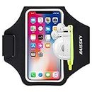 HAISSKY Running Armband with Earbuds Bag Sports Phone Armband for iPhone 14 Pro Max/13 Pro/13 Pro Max/12/12 Pro/11/XS/XR/X/8 Plus Sports Phone Holder Case with Zipper Pocket for Phones up to 6.7"