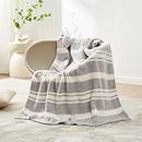 Snuggle Sac Grey Stripe Knitted Throw Blanket, Reversible Super Soft Stripe Blankets Warm Cozy Knit Fuzzy Plush Lightweight Throws for Sofa, Bed, Camping, Picnic, Stripe Grey, 50 x 60 inches