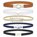 EAONE Skinny Waist Belts for Women 5 Pack, Fashion Stretchy Retro Elastic Leather Belts for Dresses