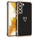 GUAGUA Case for Samsung Galaxy S22 5G, Galaxy S22 case Luxury Electroplate Edge Bumper Cute Heart Pattern Phone Cover for Women Girls with Camera Protection & 4 Corners Shockproof 6.1" Black