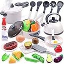 Cute Stone Kids Kitchen Toys, Pretend Play Cooking Toy Sets, Spray Pressure Pot and Pans Play Cutting Food & Cooking Utensils