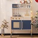 ROBOTIME Wooden Play Kitchen, Kids & Toddlers Kitchen Playset, Kids Play Kitchen Pretend Play Set with Lights & Sounds, Toy Kitchen for Ages 3+ (Blue)