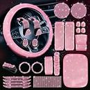 Zeinlenx 25 Pack Bling Car Accessories Set, Rhinestone Car Accessories Set for Women, Bling Steering Wheel Cover Universal Fit 15 Inch, Glitter Seat Belt (Pink)