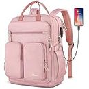 Mancro Travel Backpack for Women, School Backpack 15.6 inch Rucksack Bag with USB Charging Port, Lightweight Travel Laptop Bag Anti Theft Daypack for College Work Business Gift for Womens Ladies, Pink