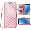 Compatible with Samsung Galaxy S9 Wallet Case and Wrist Strap Lanyard and Leather Flip Card Holder Stand Cell Accessories Mobile Folio Purse Phone Cover for Glaxay S 9 Edge 9S GS9 Women Men Pink