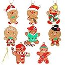 RFWIN 8pcs Christmas Gingerbread Ornaments for Xmas Tree Decoration, Assorted Ginger Man Clay Figurine with Strings, Hanging Xmas Gingerbread Ornaments for Holiday Party Decoration