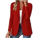 Blazer for Women Trendy Lapel Long Sleeve a Button Suits Jacket Casual Classic Elegant Business Office Ladies Blazers, A01_red, XX-Large