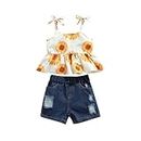 2PCS Conjuntos de Verano para niñas pequeñas, sin Mangas, con Hombros Descubiertos, Camiseta y Pantalones Cortos, Conjunto de Ropa (Sunflower, 2-3T)