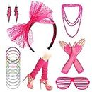 80s Costume Accessories Set for Women Neon Headband Earrings Fishnet Gloves Leg Warmers Glasses for Girls 80s Party