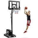 GYMAX Basketball Hoop, Grip-and-Pull 4.6-10 Ft Height Adjustable Basketball Goal with 44" Shatterproof Backboard, 18’’ Metal Rim & Extra Weight Bag, Outdoor Basketball System for Kids Teens Adults
