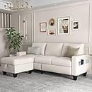 ZeeFu Convertible Sectional Sofa Couch,Beige Linen Fabric Modern 3-Seat L-Shaped Upholstered Furniture with Storage Reversible Ottoman and Pockets for Living Room Small Space Apartment