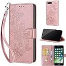 TOMYOU for iPhone 7 Plus / 8 Plus Case, Embossed Premium PU Leather Folio Flip Notebook Wallet Cover Compatible with iPhone 7 Plus / 8 Plus Phone Case [Kickstand][Card Slots], Rose Gold Butterfly