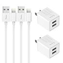 2.4A Dual Port Wall Charger Plug with 5 Feet/1.5 Meter Charging Cable Compatible with iPhone 14 Pro Max/13/12/11/X/9/8/7/6/5 iPods, iPads, Airpods (2-Pack/White)