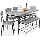 Best Choice Products 6-Piece 55in Modern Dining Set for Home, Kitchen, Dining Room w/Storage Racks, Rectangular Table, Bench, 4 Chairs, Steel Frame - Gray