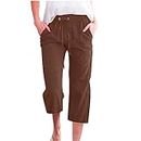 Top Deals Women's Capri Pants Casual Summer Linen Pants Drawstring High Waist Straight Wide Leg Pants Cropped Trouser with Pockets Daily Deals of The Day