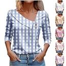 LRMQS Spring Tops for Women 2024 Trendy Casual Long Sleeve Asymmetric V Neck Button Blouses Dressy Woman Shirts Clothing Tunics for Women 2024 peime March Sale Amazon Smile Order