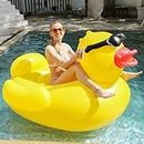 MAIAGO Inflatable Yellow Cute Duck Pool Float, Giant Yellow Cute Duck Ride on Raft for Swimming Pool, Beach Floaties, Pool Summer Fun, Lake, Party, Summer Pool Raft Lounge for Adults & Kids Water Fun