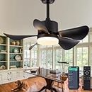 Dimmable Ceiling Fans with Lights and Remote, 32” Modern Ceiling Fan 5 Reversible Blades, 3 Colors, 6 Speeds, Timing, Black Ceiling Fans for Kitchen/Bedroom/Office
