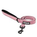 Best Pet Supplies Voyager Reflective Dog Leash with Neoprene Handle, 5ft Long, Supports Small, Medium, and Large Breed Puppies, Cute and Heavy Duty for Walking, Running, and Training - Pink,3/4" x 5ft