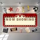 12 Pieces Movie Night Party Decorations Now Showing Banner Red Carpet Backdrop Movie Backdrop Double Sided Printing Red Carpet Cutouts Movie Party Cards Photo Booth Props Movie Night Party Supplies