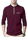 AUSK T-Shirts for Mens Henley Neck Full Sleeves (Color-Purple,Size-L)