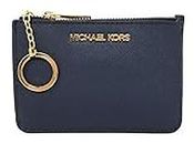 Michael Kors Jet Set Travel Small Top Zip Coin Pouch with ID Holder in Saffiano Leather (Navy with Gold Hardware)