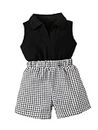 Vaidehi Girls Elegant Cute V-neck Sleeveless Tank Top & Houndstooth Shorts Set For Summer Holiday Party Kids Clothes_Black & Grey_12-18 Months