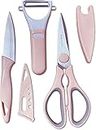 Ramkuwar Kitchen Scissors Set 3 Pcs Poultry Shear Sharp All-purpose Professional Paring Knife Vegetable Peeler Stainless Steel Kitchen Accessories Ultra Sharp Cooking Aid Gadgets (3pcs, Light Pink)