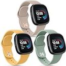 Tobfit Silicone Band for Fitbit Versa 3 4 Fitness Tracker, Soft Sport Strap for Fitbit Sense/Sense 2 Watch, Wristband with Metal Buckle for Men Women (3 Pack) Small, (Ginger/Milk Tea/Olive Green)