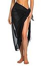 Ekouaer Sarong Swimsuit Coverup for Women Chiffon Long Beach Tie Wrap Skirt Sheer Scarf Bathing Suit Black One Size