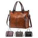 SenhE Ladies Vintage Leather Shoulder Bag, Large Leather Purses Work Bags with Multi-Pocket Tote Bag Crossbody Handbags for Women
