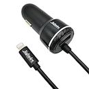 Apple Certified iPhone Car Charger - 27 Watt / 5.4 Amp Rapid Power - Ultra Durable 4ft Coiled Lightning Cable - iPhone 14 13 12 11 Pro Max XS XR X 8 7 6 5 iPad iPod - Extra USB Port (Black)